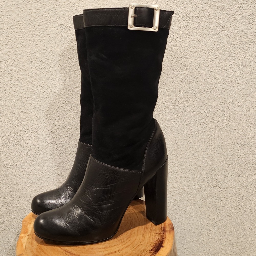 Rachel Zoe Claudia Womens 7.5M Black Suede Slouch Boots Block‎ Heel